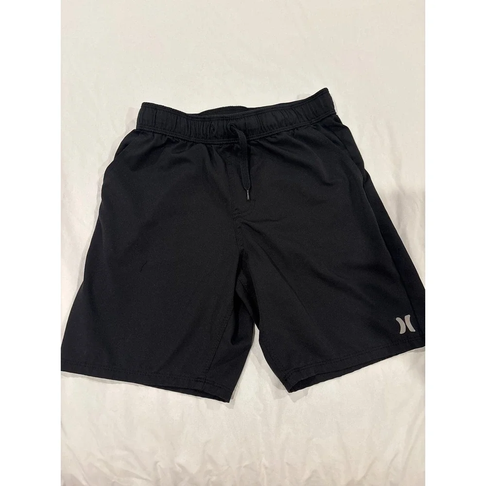 Hurley Boys Black Board Shorts Swim Trunks Size 10/12 Elastic Waist 7824-023
